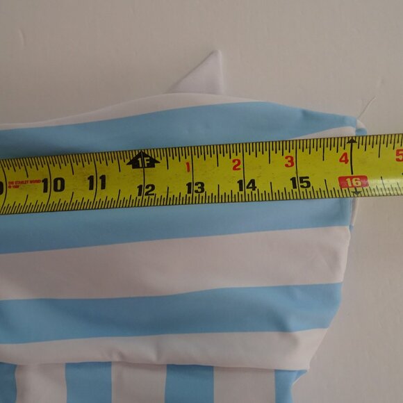 Shein Strapless Blue White Striped One Piece Swimsuit Women Size L Open Tie Back - Picture 7 of 9